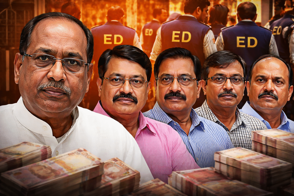 झारखंड मनी लॉन्ड्रिंग केस में आलमगीर आलम और अन्य आरोपियों के साथ ED जांच से जुड़ा प्रतीकात्मक दृश्य