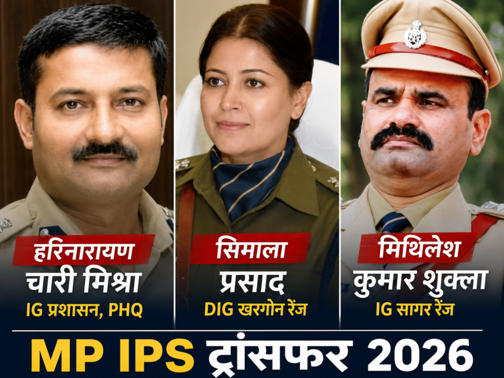 MP IPS Transfer 2026: पुलिस विभाग में बड़ा फेरबदल, 9 IPS अधिकारियों के तबादले मध्य प्रदेश में 9 IPS अधिकारियों के तबादले, रुचि वर्धन मिश्रा बनीं IG भोपाल ग्रामीण